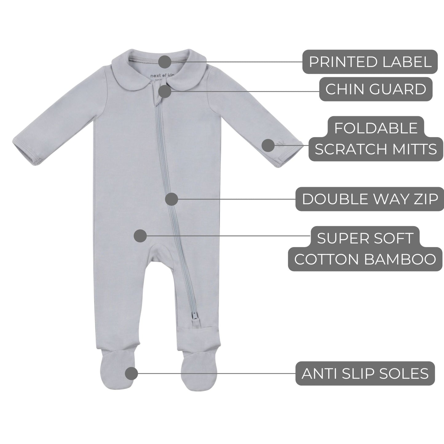 Elliot Collared Zippy Onesie Grey