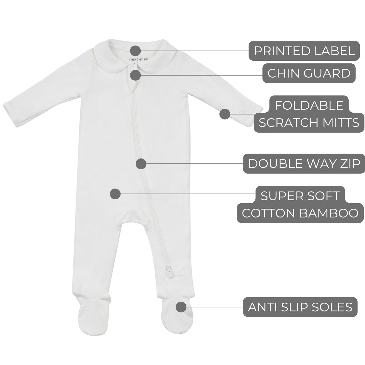 Elliot Collared Zippy Onesie White
