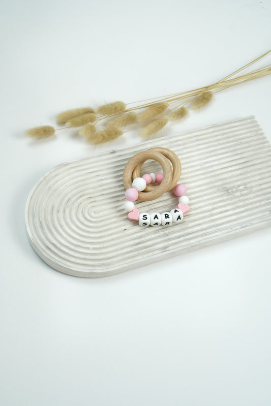 Personalized Rattle Ring - Pink Hearts