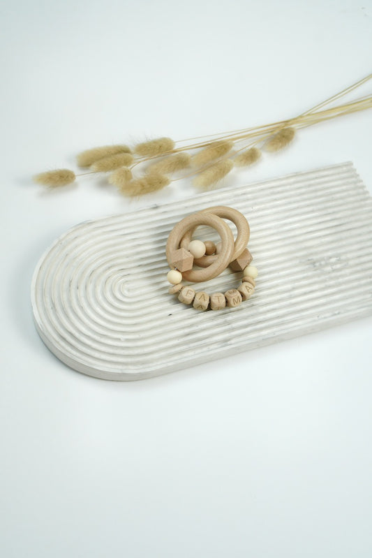 Personalized Rattle Ring - Neutral Beige