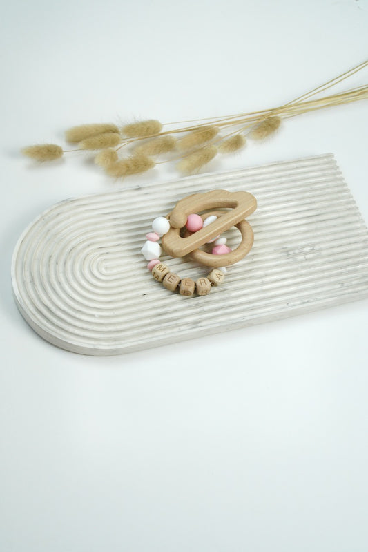 Personalized Teething Ring - Pink & White