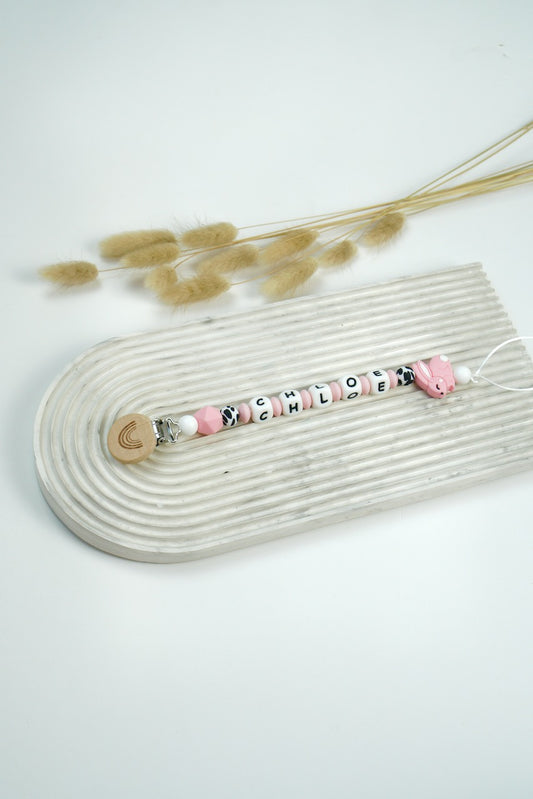 Personalized Pacifier Clip - Pink Bunny