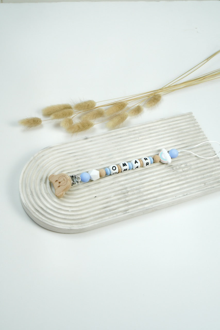 Personalized Pacifier Clip - Blue Rainbow