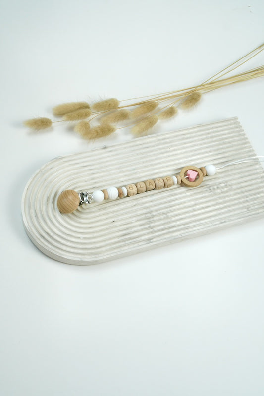 Personalized Pacifier Clip - Pink Heart