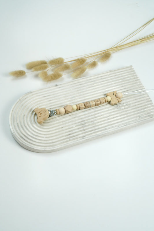 Personalized Pacifier Clip - Neutral Wood