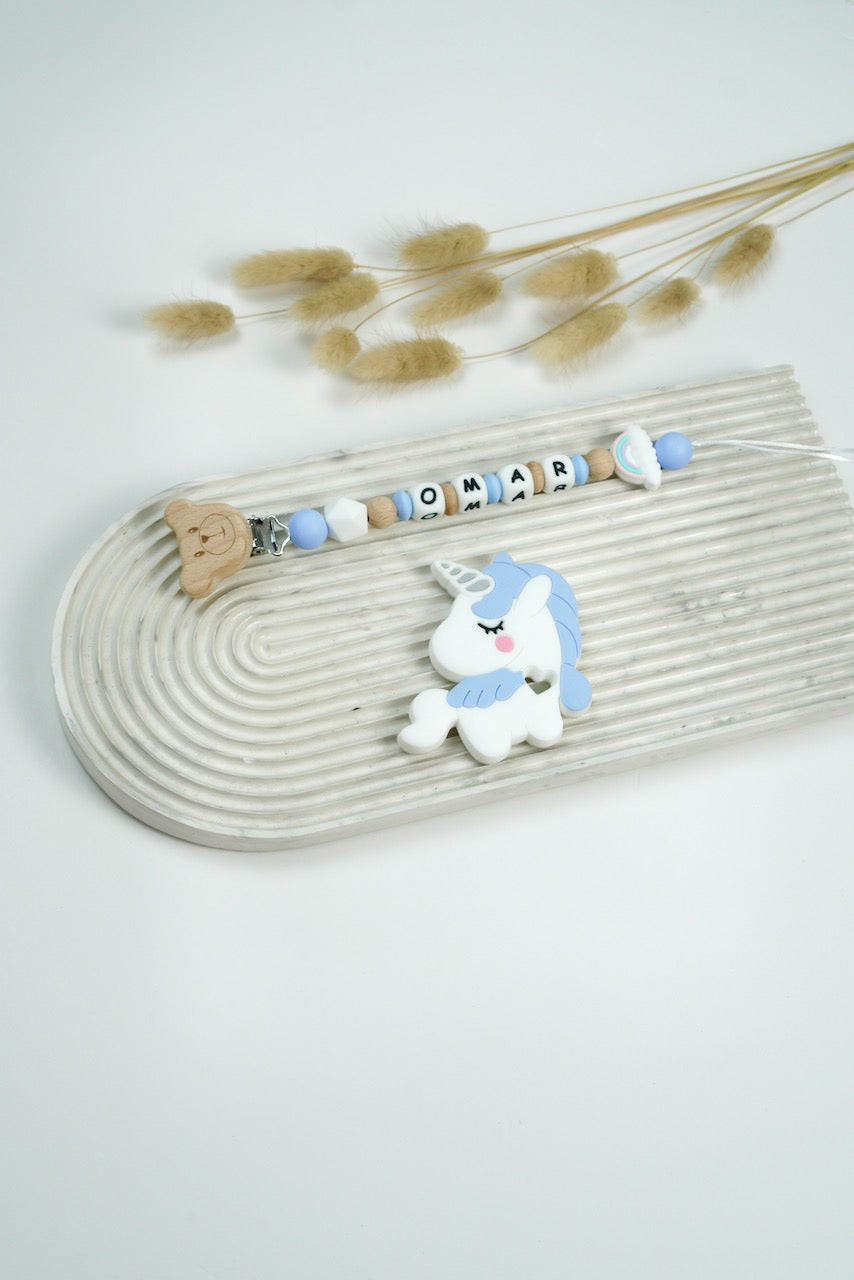 Personalized Pacifier Clip - Blue Rainbow