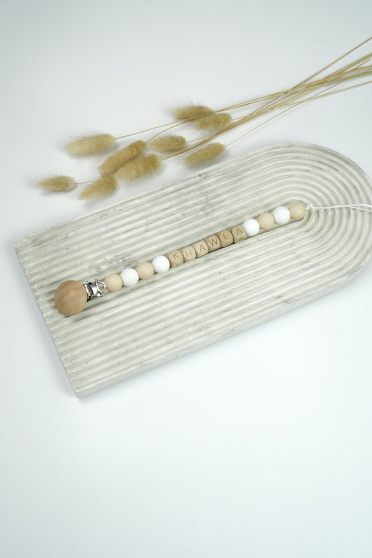 Personalized Pacifier Clip - Neutral Beige