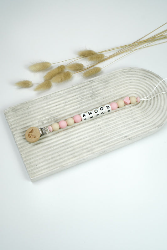 Personalized Pacifier Clip - Pink & Beige