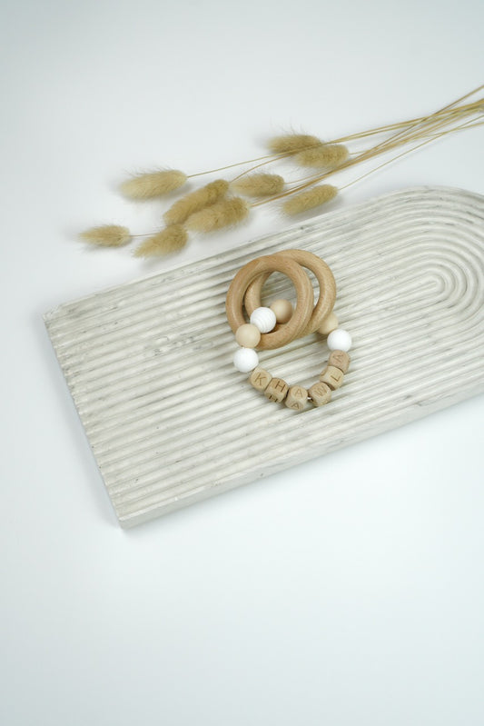 Personalized Rattle Ring - Beige