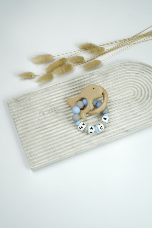 Personalized Teething Ring - Blue & Grey