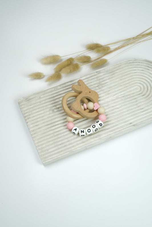 Personalized Teething Ring - Pink & Beige