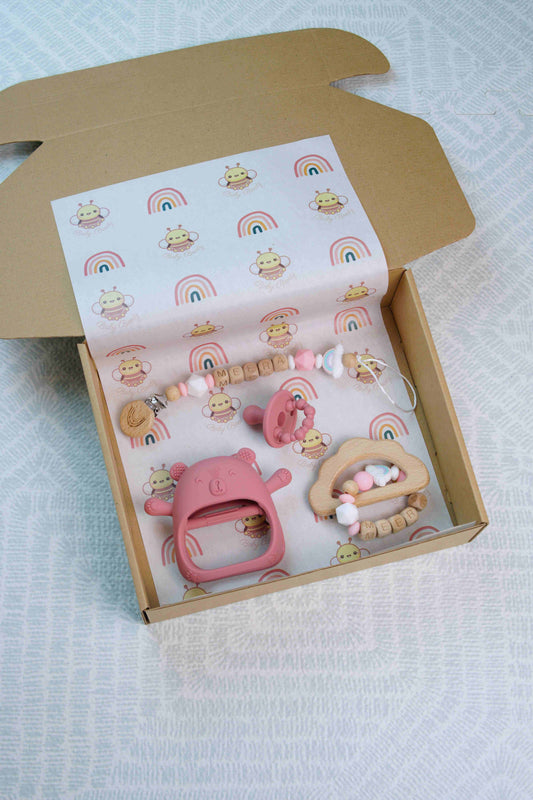 Teething Set - Pink Wood