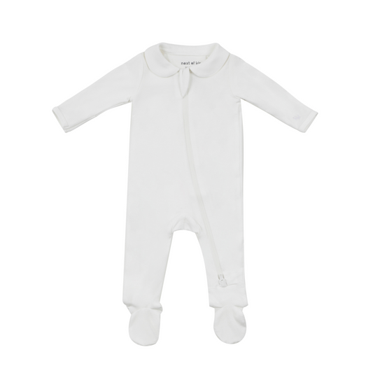 Elliot Collared Zippy Onesie White