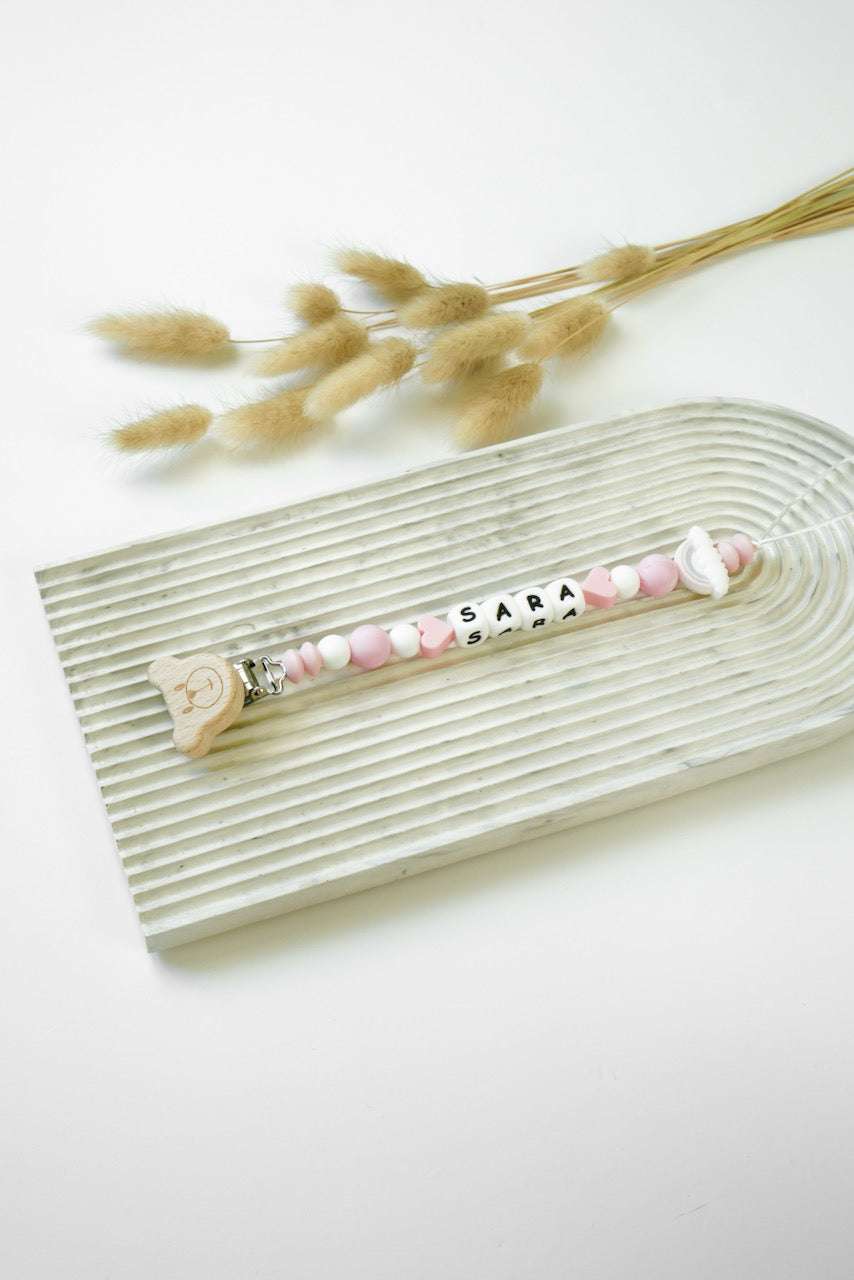 Personalized Pacifier Clip - Pink Hearts