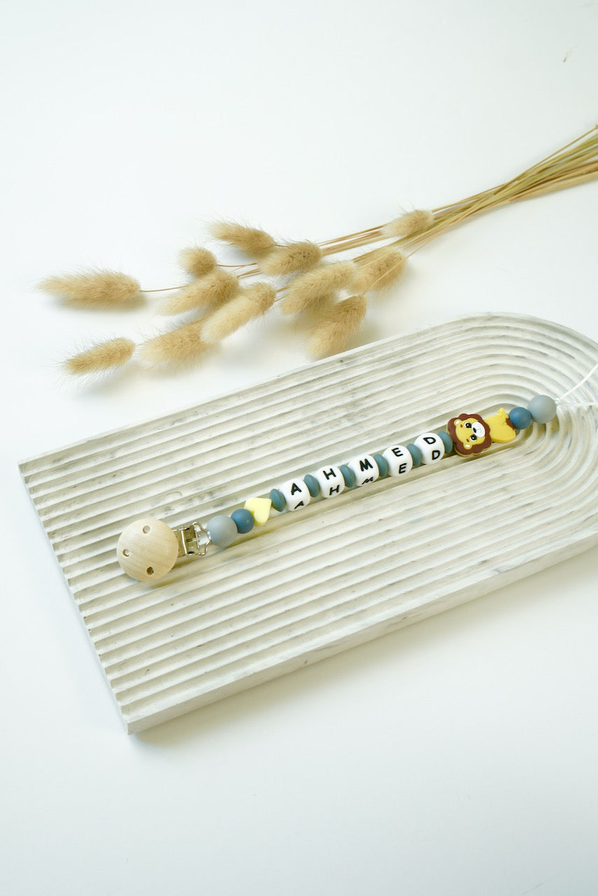Personalized Pacifier Clip - Grey Lion