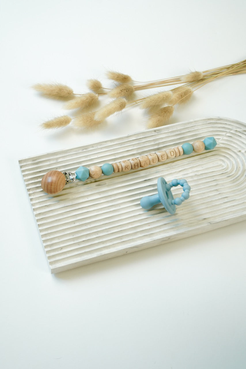 Personalized Pacifier Clip - Dusty Blue
