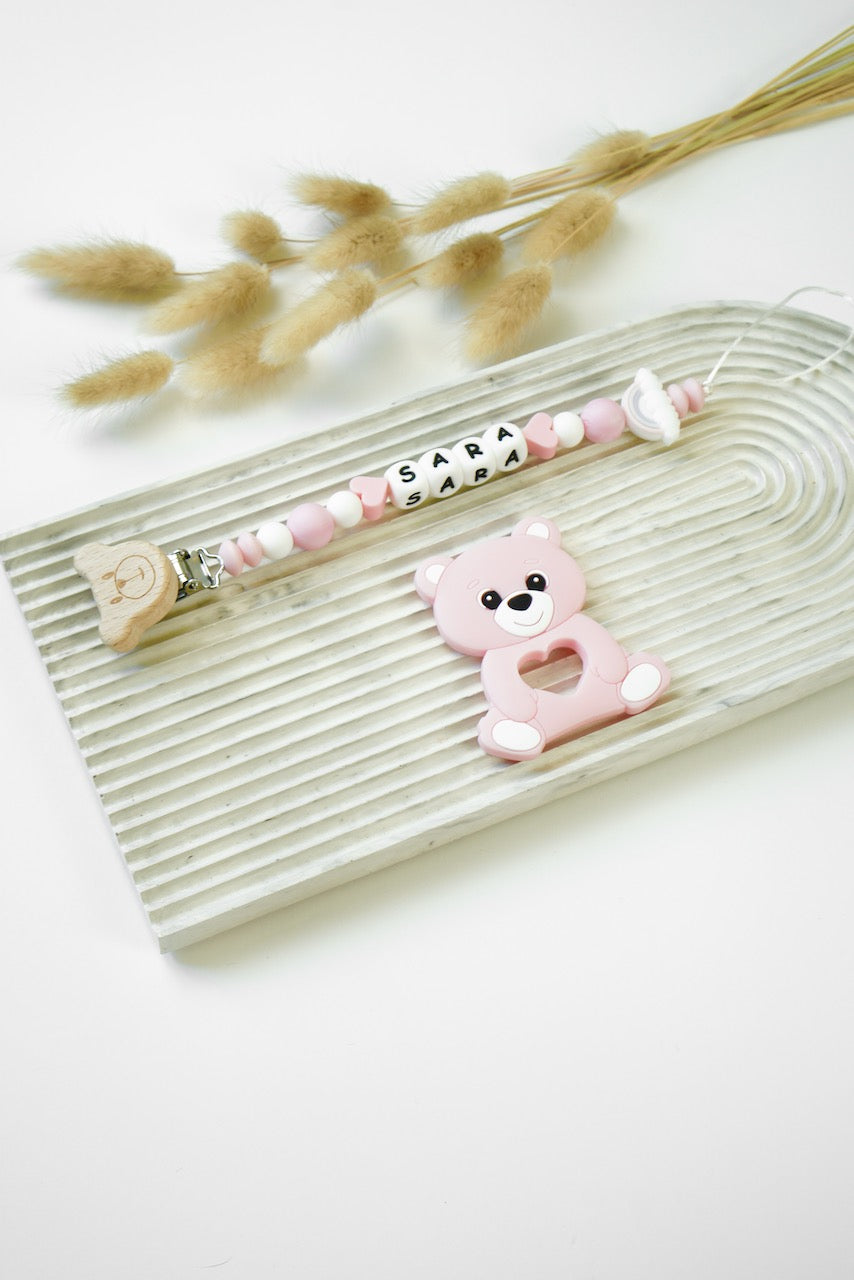Personalized Pacifier Clip - Pink Hearts