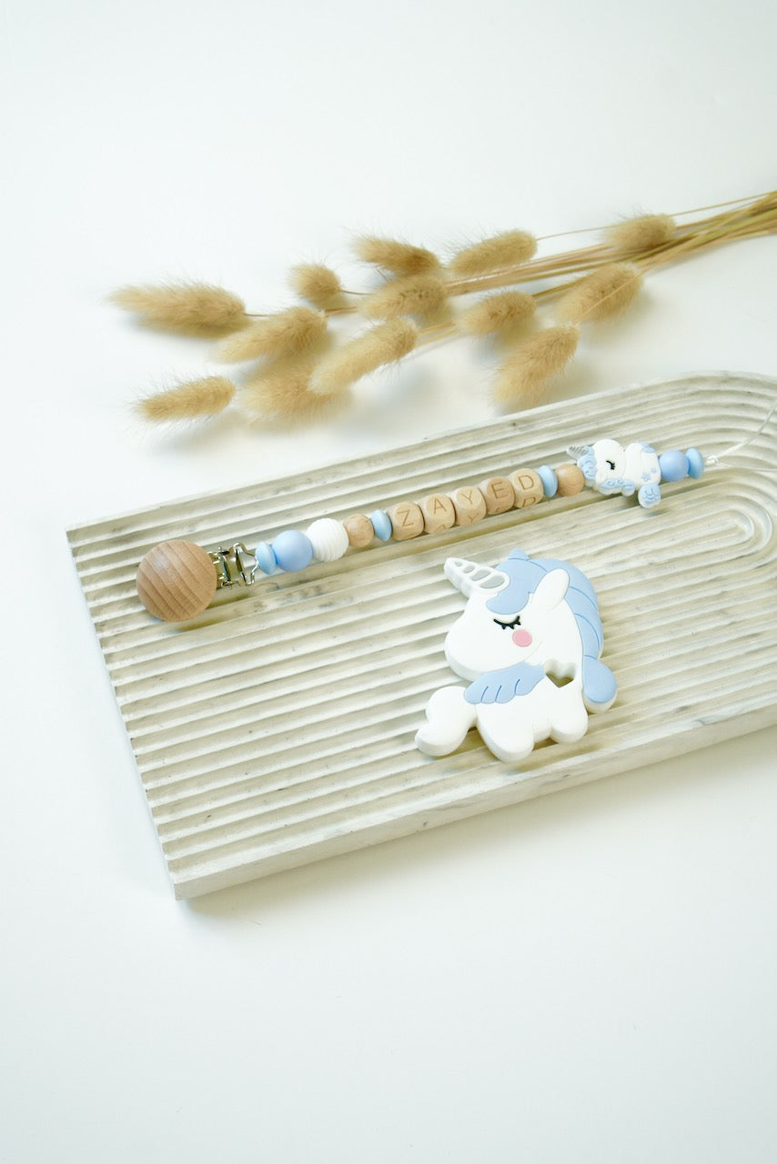 Personalized Pacifier Clip - Blue Unicorn