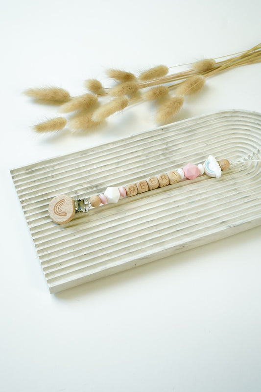 Personalized Pacifier Clip - Pink Rainbow