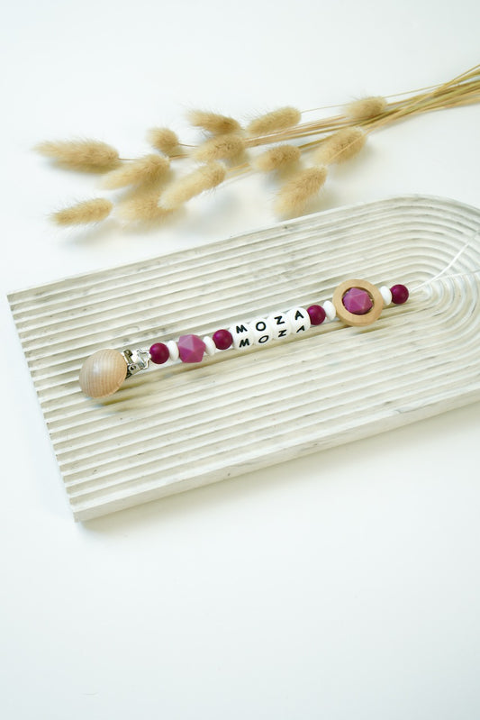 Personalized Pacifier Clip - Maroon & White