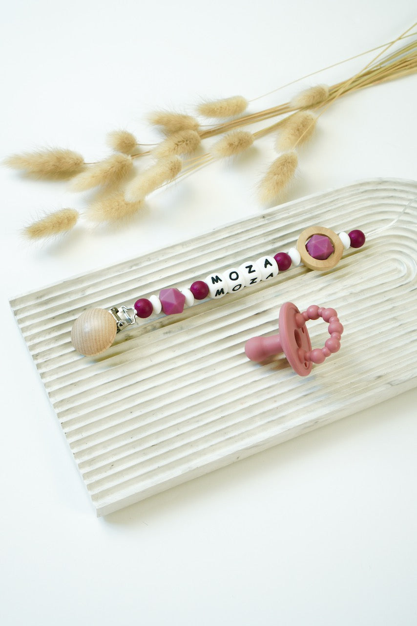 Personalized Pacifier Clip - Maroon & White
