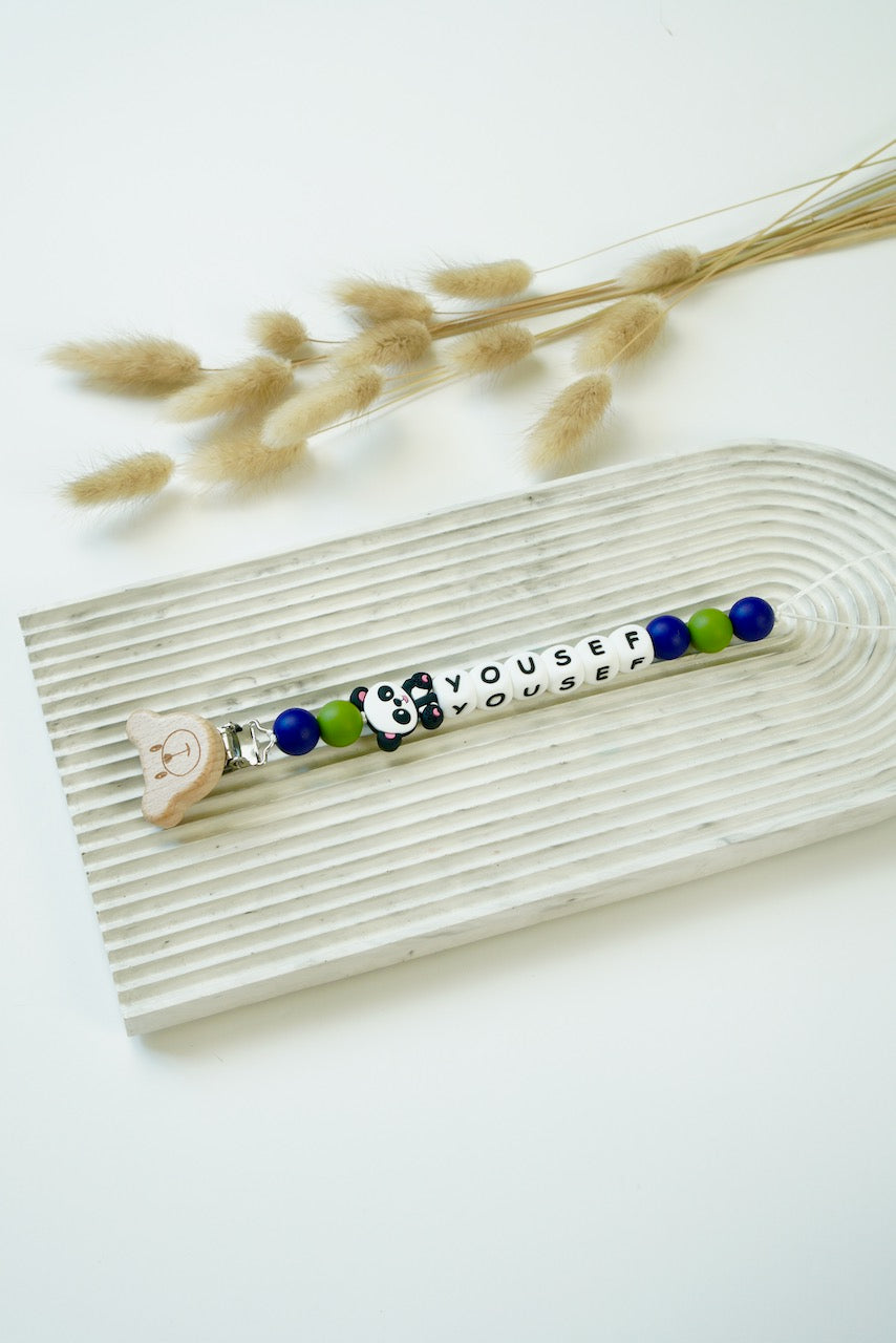 Personalized Pacifier Clip - Blue Panda