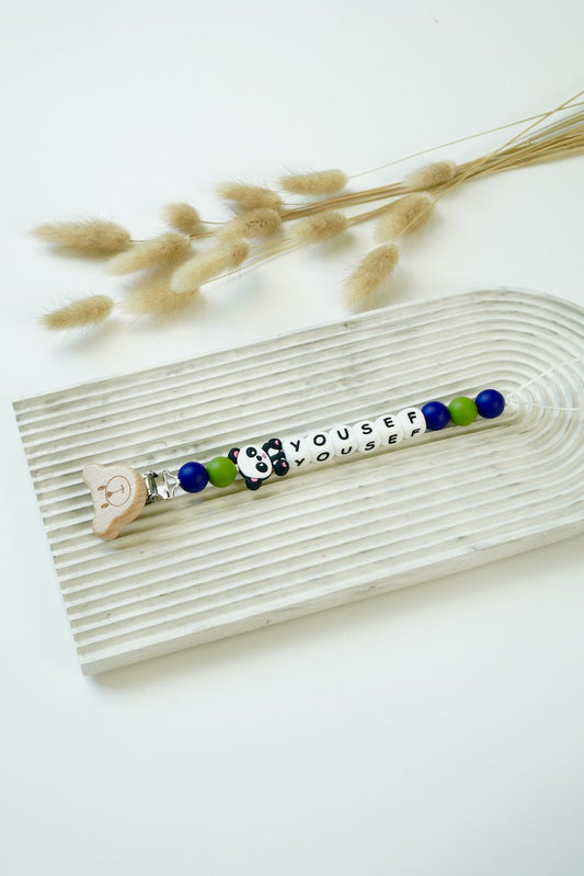 Personalized Pacifier Clip - Blue Panda