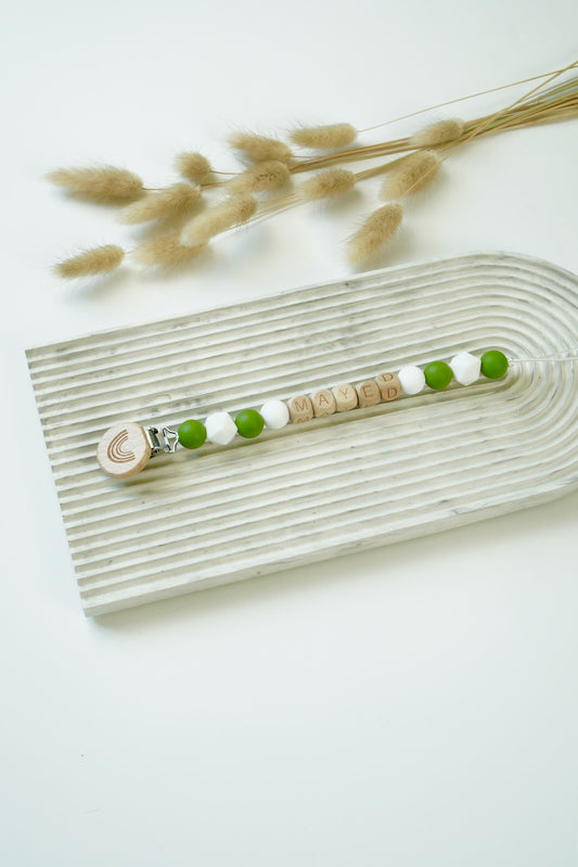 Personalized Pacifier Clip - Green & White