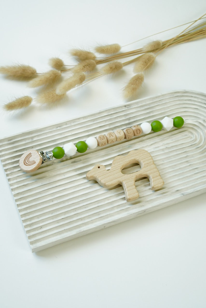 Personalized Pacifier Clip - Green & White