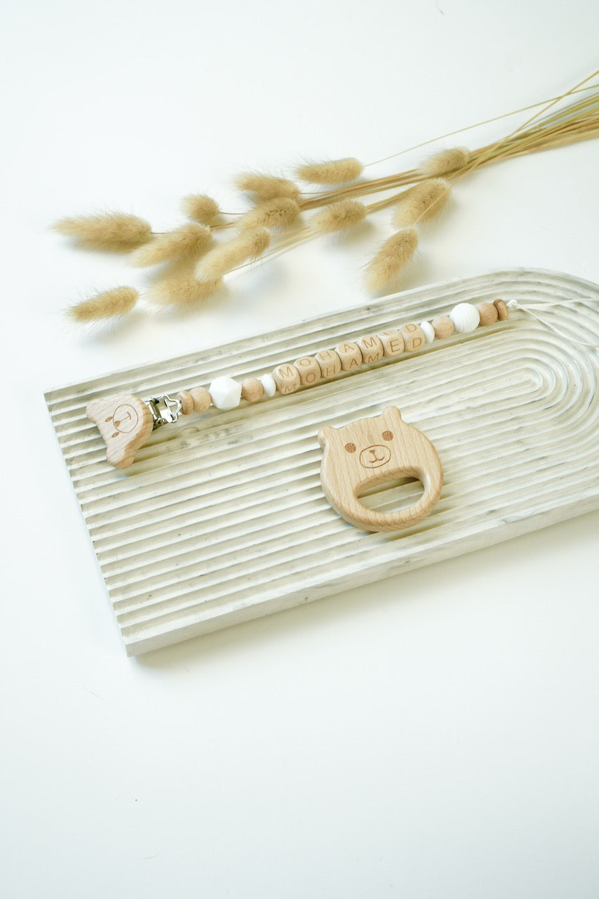 Personalized Pacifier Clip - Neutral White
