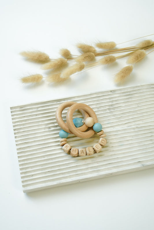 Personalized Rattle Ring - Dusty Blue