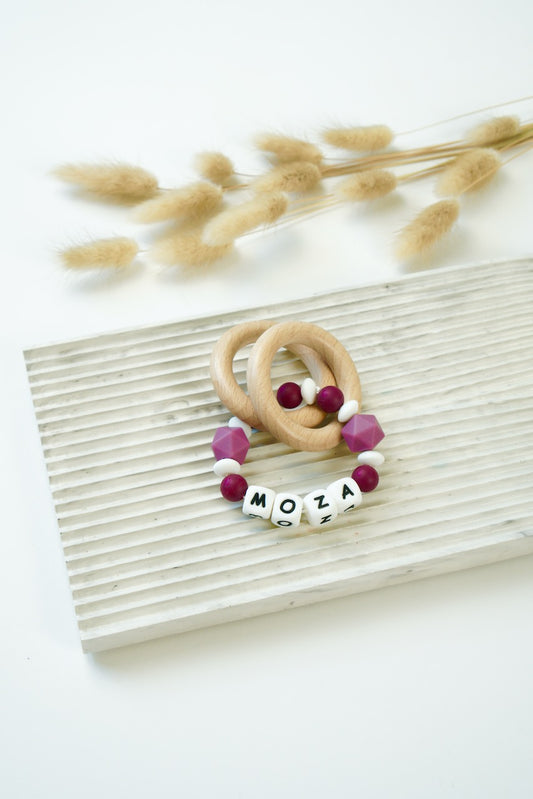 Personalized Rattle Ring - Maroon