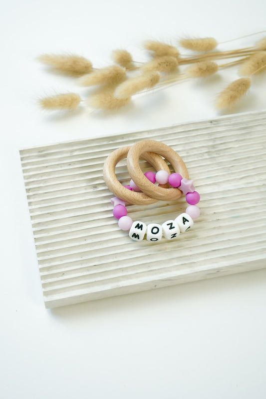 Personalized Rattle Ring - Purple Stars