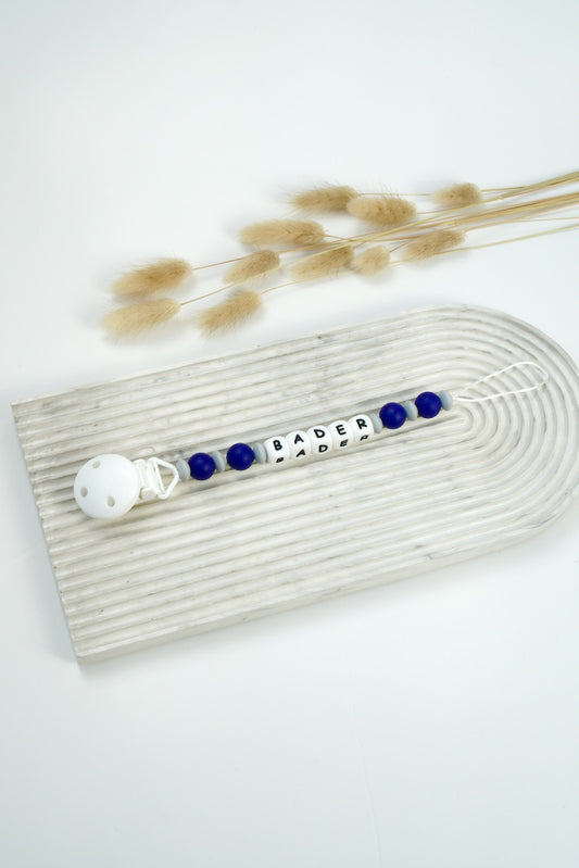 Personalized Pacifier Clip - Navy Blue & Grey
